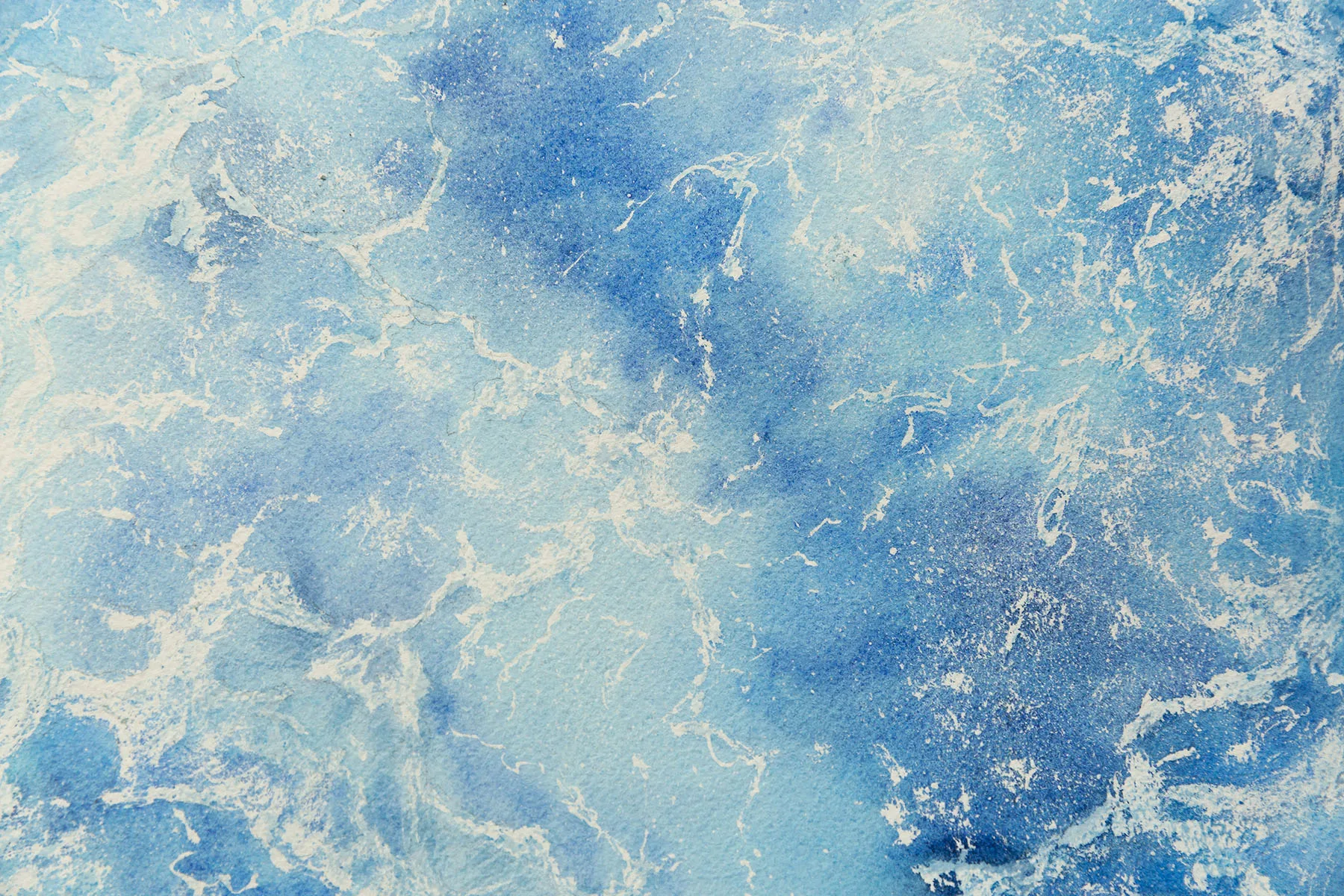 Foam patterns and oceanic movement in 'Ocean Blues' original watercolor artwork.