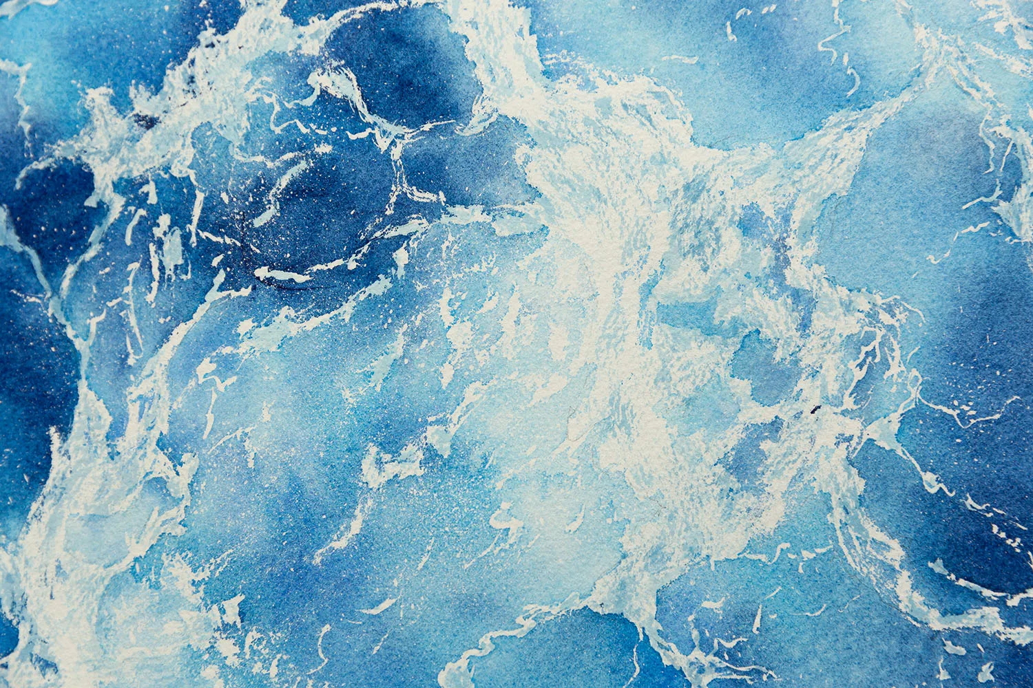 Close-up of flowing blue tones in 'Ocean Blues' abstract seascape painting.
