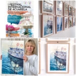 Kateryna Nazarenko’s watercolor painting ‘Beginning’ displayed at the First International Watercolor Festival in Córdoba, Spain, 2023, showcasing the artwork framed in an exhibition setting.