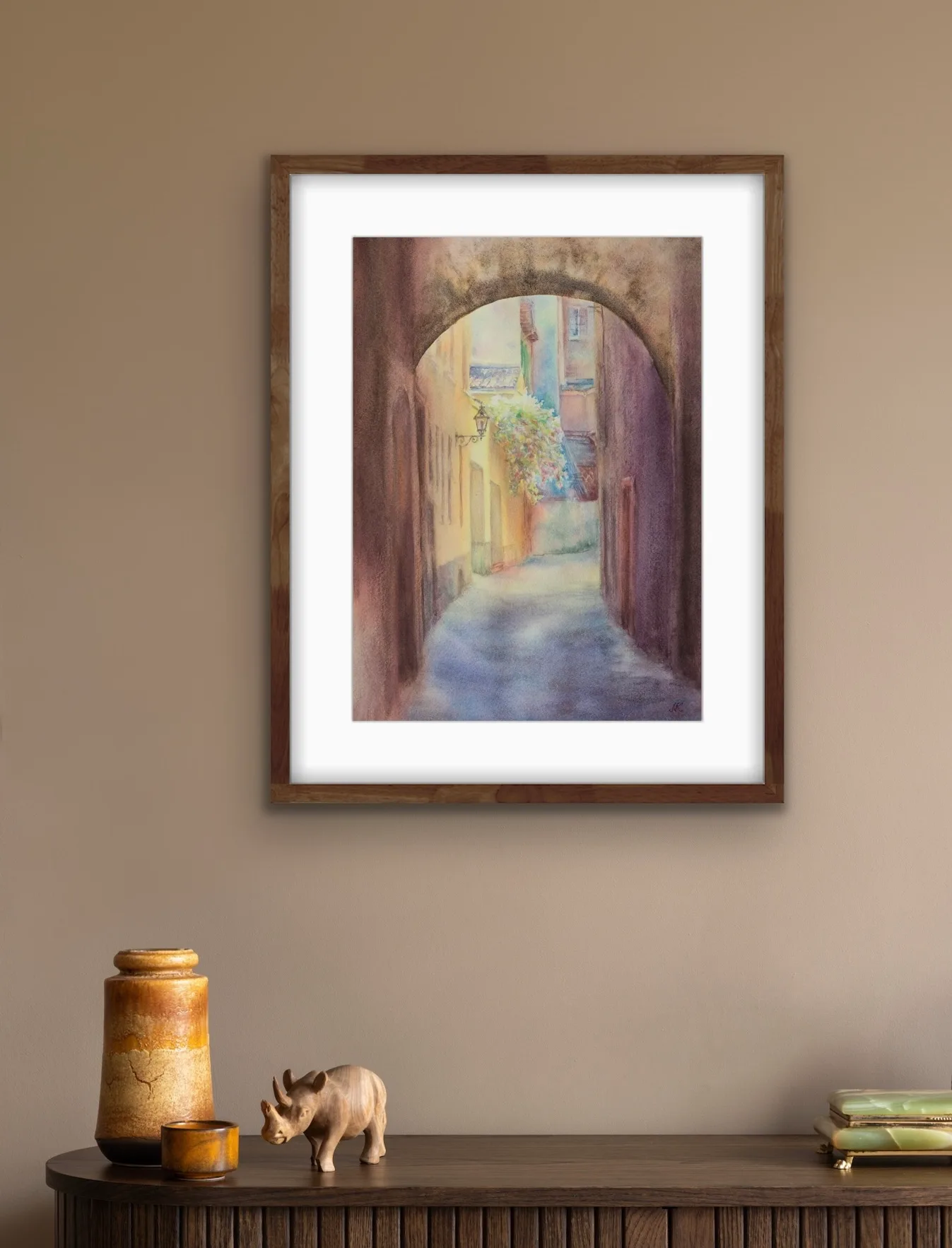 Bring tranquility and inspiration to your workspace with this serene watercolor cityscape of Bologna, perfect for an office wall.