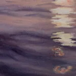 Kateryna Nazarenko’s signature on the "Calmness" original watercolor sailboat on sunset painting, authentic nautical wall art.