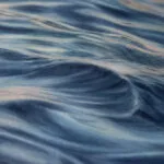 Closeup of the swirling water details in 'Evening Mood,' emphasizing the expressive fluidity of the waves in serene blue and gray shades.
