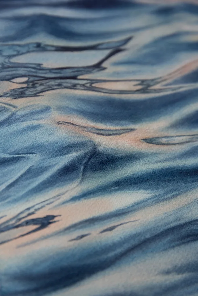 Detailed view of the ocean's surface in 'Evening Mood,' showcasing the movement and depth of the watercolor waves in soothing tones.