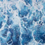 Detailed view of foam on the waves in ‘Deep Blue Sea,’ emphasizing the dramatic texture and abstract oceanic elements.