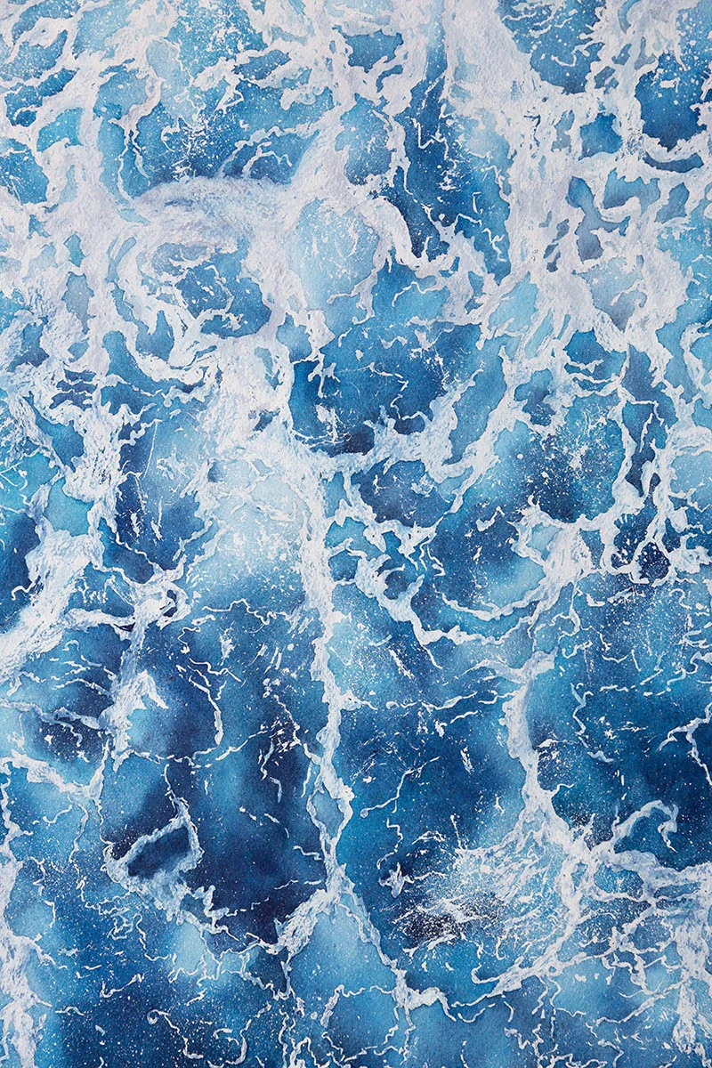 Detailed view of foam on the waves in ‘Deep Blue Sea,’ emphasizing the dramatic texture and abstract oceanic elements.