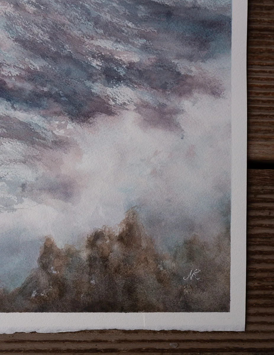 Kateryna Nazarenko’s signature on ‘Breaking Wave,’ an original watercolor seascape painting.