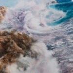 Close-up of the ocean wave's dynamic movement in Kateryna Nazarenko’s watercolor painting ‘Breaking Wave.’