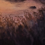 Kateryna Nazarenko's signature on her watercolor painting 'Sunset on the Corsica Coast,' ensuring authenticity.