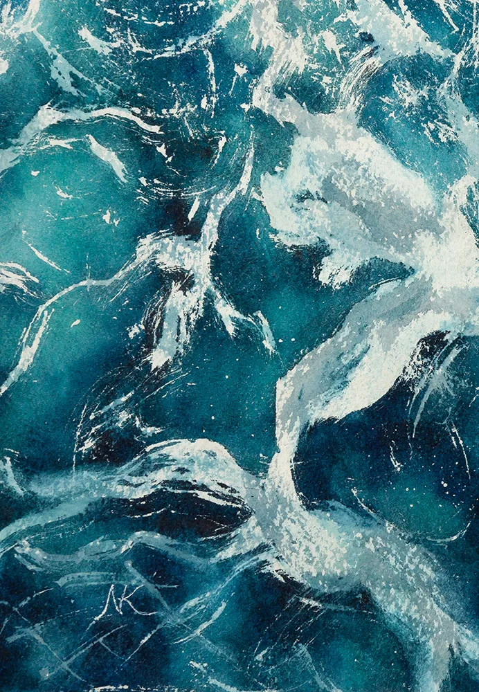 Kateryna Nazarenko’s signature on the bottom corner of 'My Heart Belongs to the Sea,' confirming its originality.