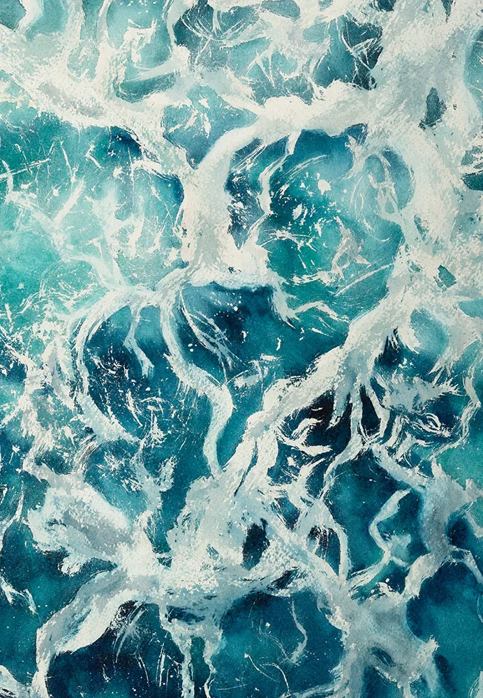 Zoomed-in section of ocean waves with gentle foam in 'My Heart Belongs to the Sea.'