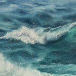 Vivid details of the turbulent ocean surface in ‘Storm,’ emphasizing movement and energy.