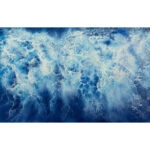 Abstract watercolor painting 'Ocean Blues' featuring ocean waves and foam in tranquil blue tones.