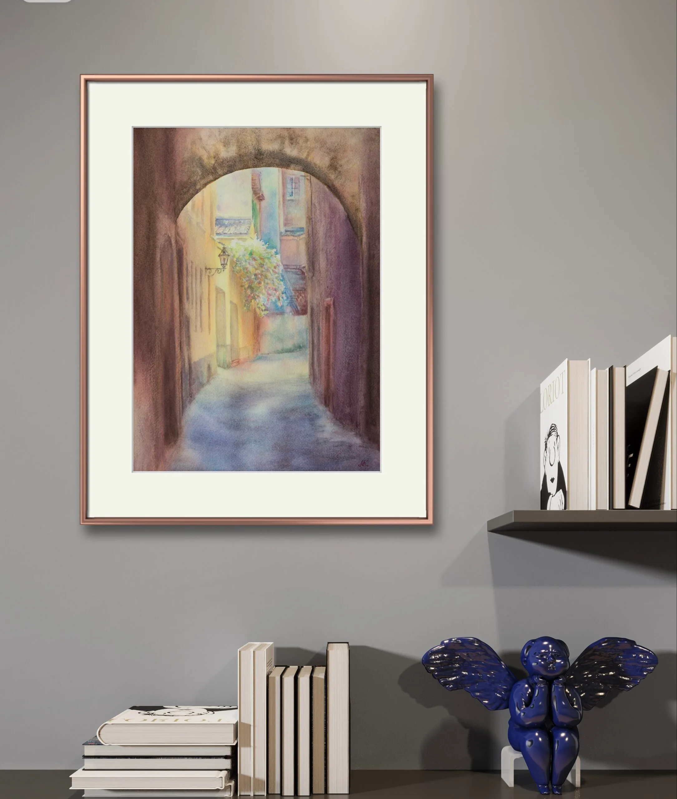 Early morning cityscape of Bologna framed and displayed in a modern living room, bringing a serene Italian touch to your home decor.