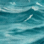 Close-up of the fluid texture in 'Sparkles on Turquoise Water,' highlighting the brushstrokes and vibrant shades of blue and green.