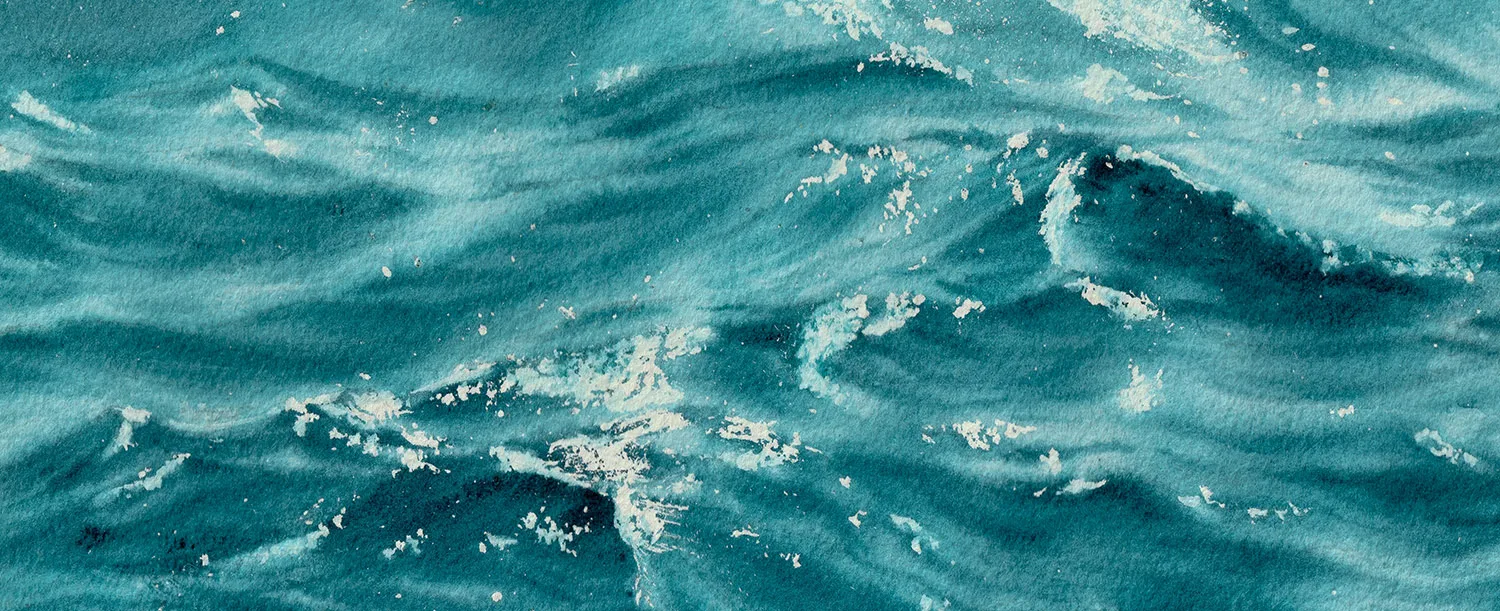 Detail showing the sparkling surface of turquoise water in 'Sparkles on Turquoise Water,' capturing the delicate ripples and light.