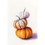Watercolor painting of stacked orange pumpkins, perfect for fall, Halloween, and Thanksgiving decor.