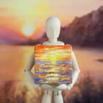 Sunset above the ocean mini acrylic painting