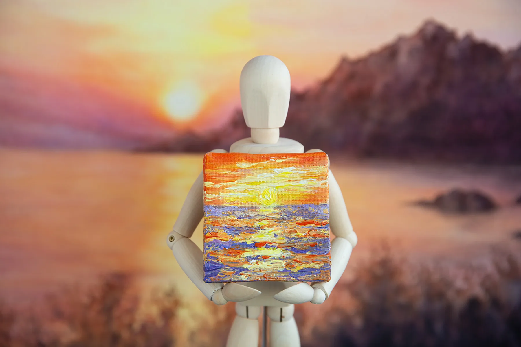 Sunset above the ocean mini acrylic painting