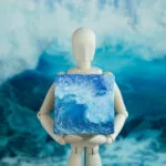 Splashing blue sea wave mini acrylic painting