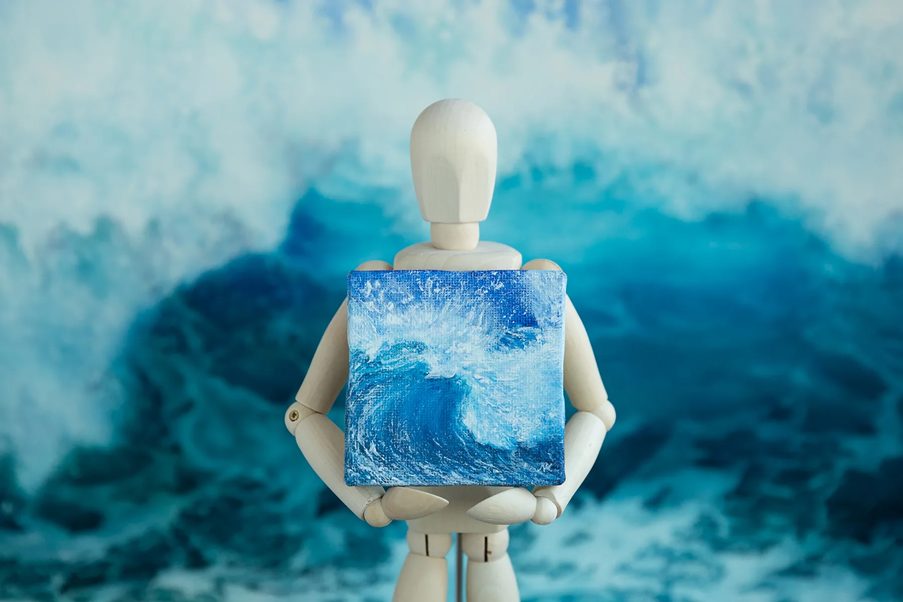 Splashing blue sea wave mini acrylic painting