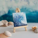 Ocean blue rolling wave mini acrylic painting