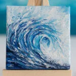 Ocean blue rolling wave mini acrylic painting
