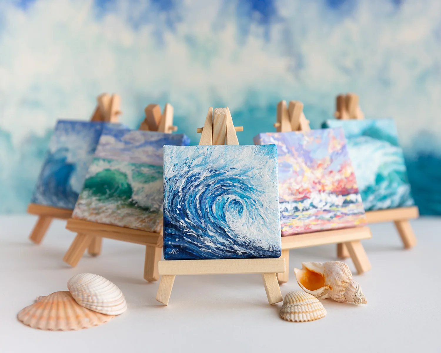 Original art miniature seascape acrylic painting on a small canvas