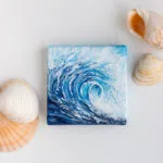 Ocean blue rolling wave mini acrylic painting