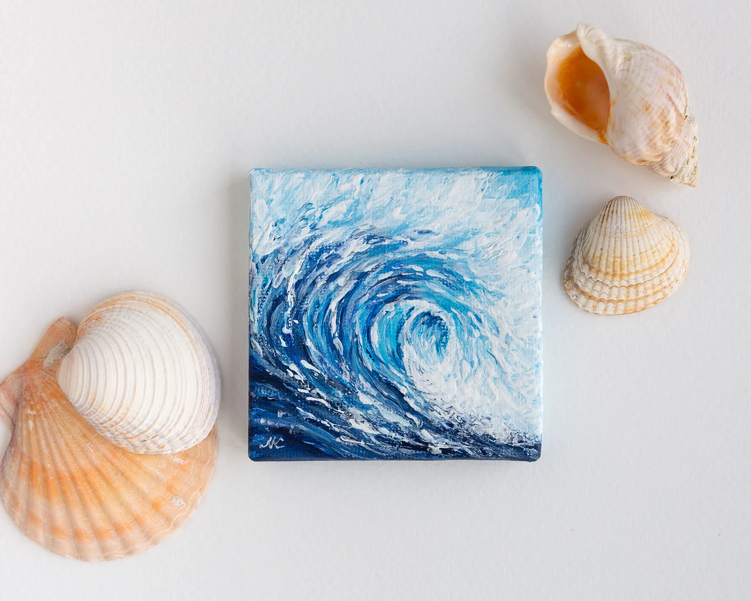 Ocean blue rolling wave mini acrylic painting