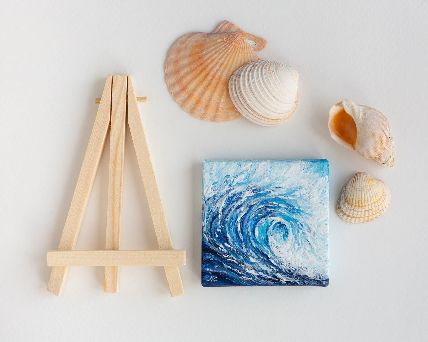 Ocean blue rolling wave mini acrylic painting