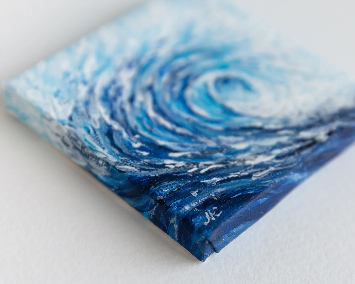 Ocean blue rolling wave mini acrylic painting