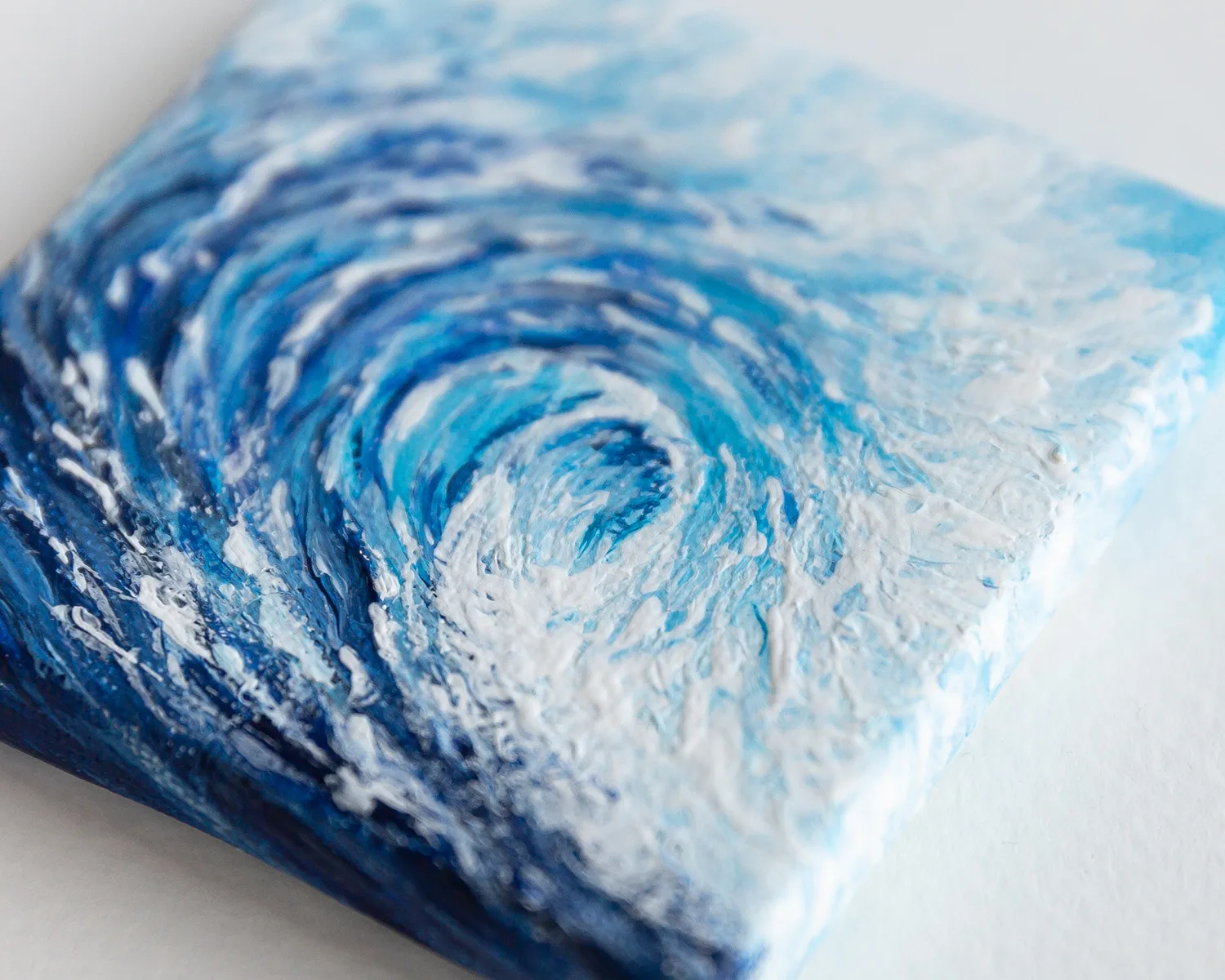 Ocean blue rolling wave mini acrylic painting