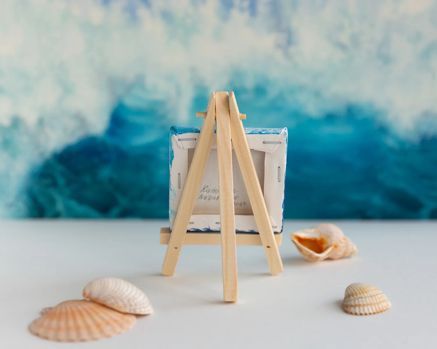 Ocean blue rolling wave mini acrylic painting