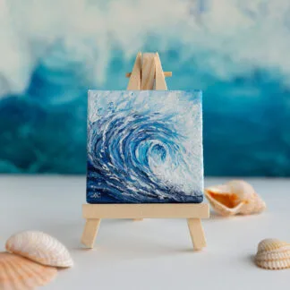 Ocean blue rolling wave mini acrylic painting