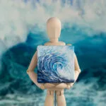 Ocean blue rolling wave mini acrylic painting