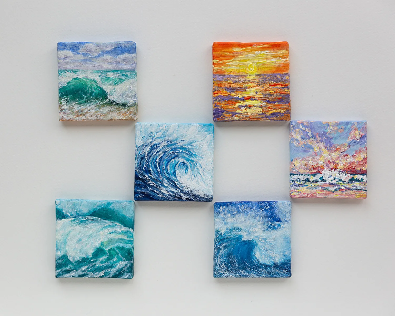 Original art miniature seascape acrylic painting on a small canvas