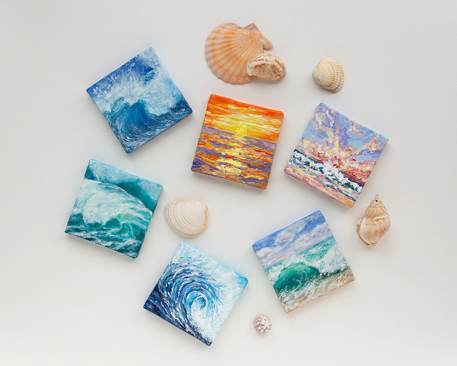 Original art miniature seascape acrylic painting on a small canvas