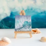 Turquoise blue ocean breaking wave mini acrylic painting