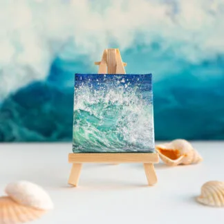 Turquoise green breaking sea wave mini acrylic painting