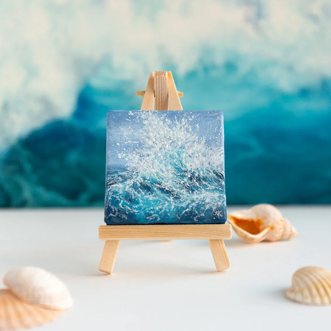 Blue ocean wave mini acrylic painting