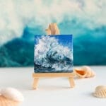 Original mini acrylic painting of a navy blue ocean breaking wave