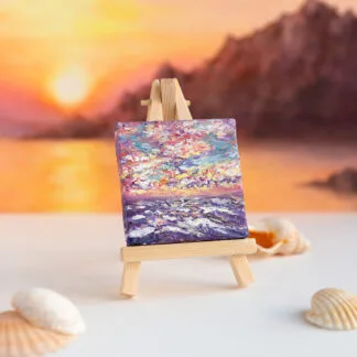 After sunset at the ocean mini acrylic painting
