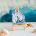 Blue ocean splashing wave miniature acrylic painting