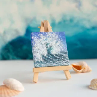 Blue ocean splashing wave miniature acrylic painting
