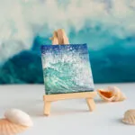 Turquoise green breaking sea wave mini acrylic painting