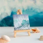 Turquoise blue ocean breaking wave mini acrylic painting