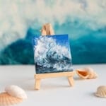 Original mini acrylic painting of a navy blue ocean breaking wave