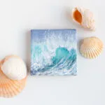 Turquoise blue ocean breaking wave mini acrylic painting