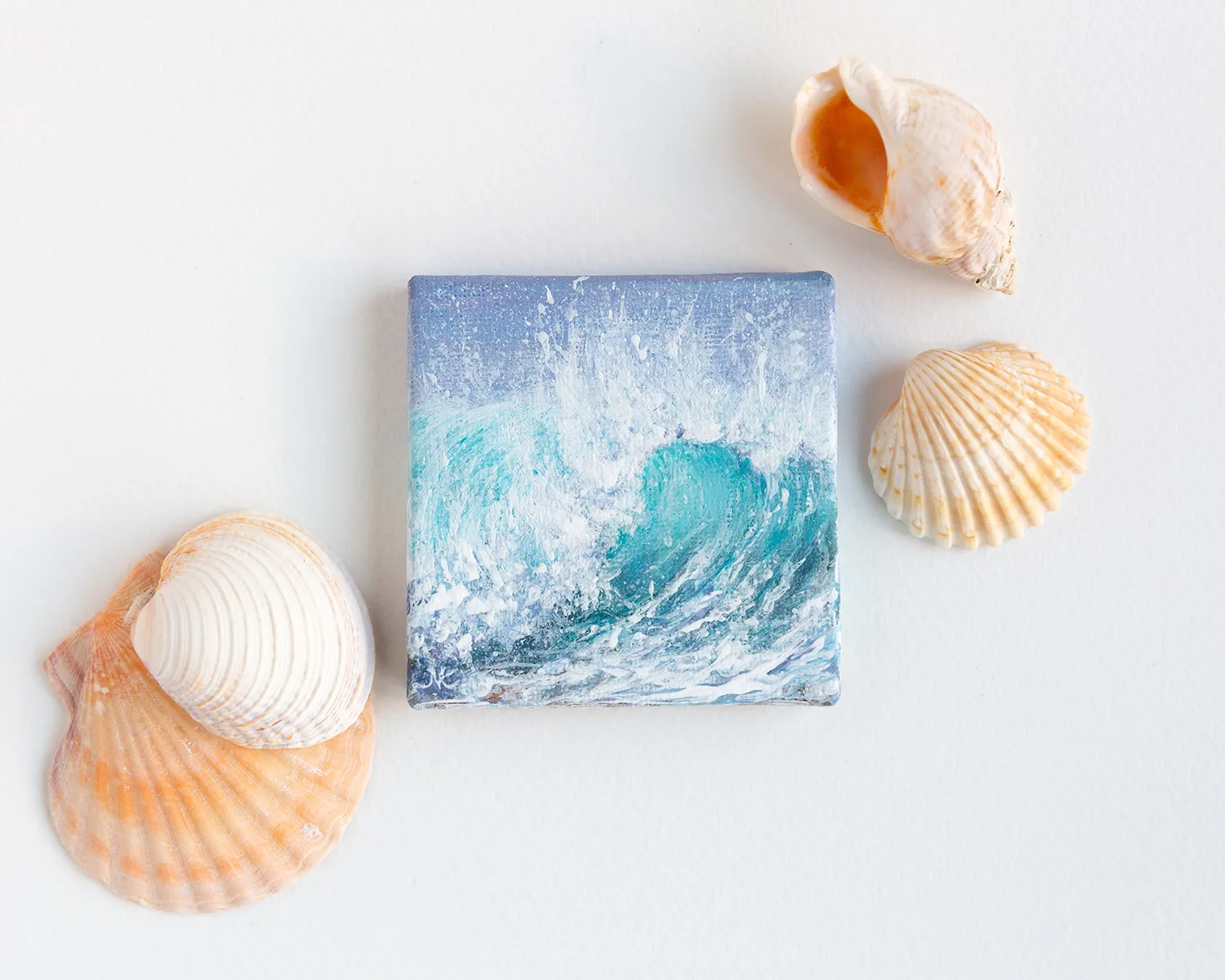 Turquoise blue ocean breaking wave mini acrylic painting