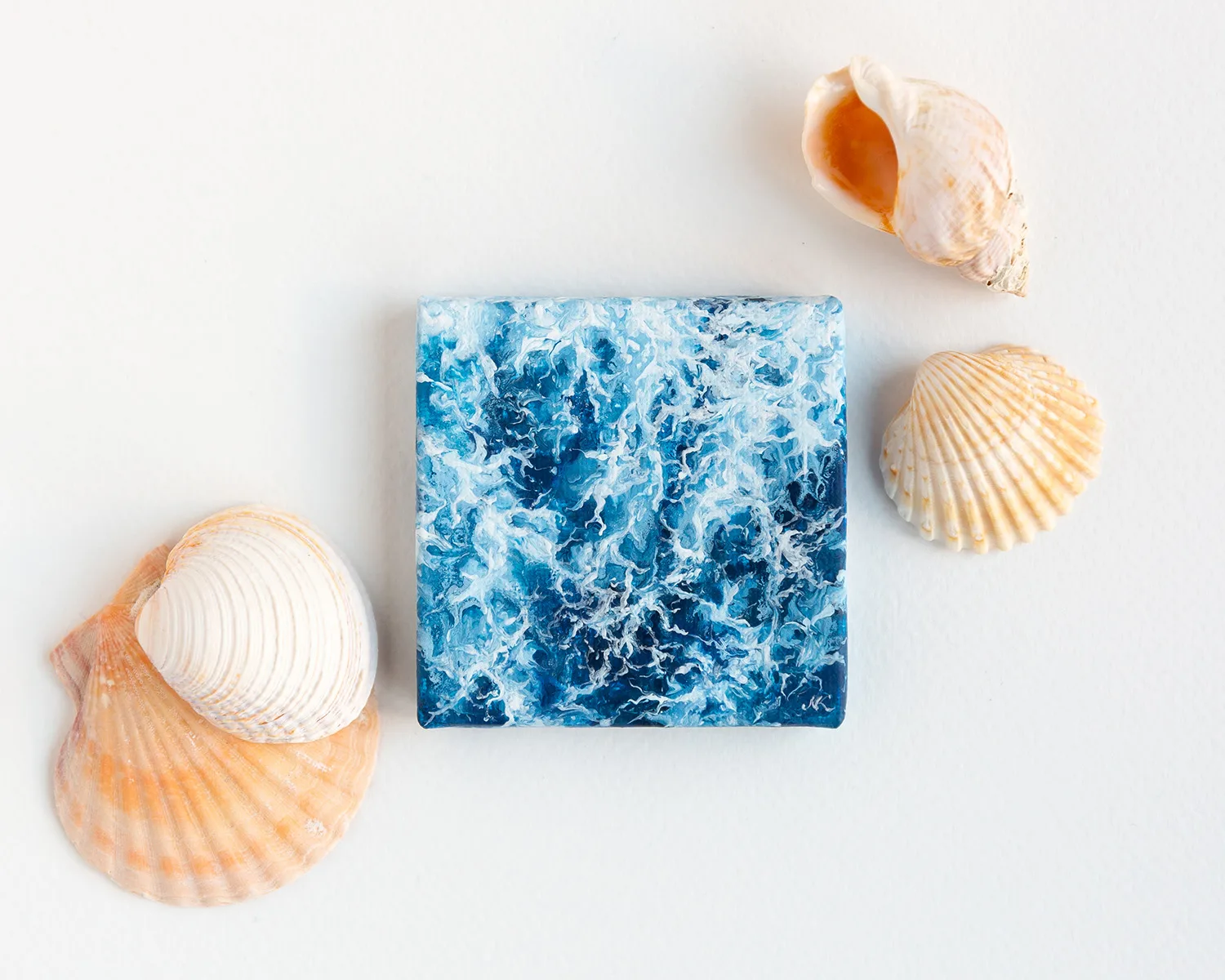 Miniature navy blue ocean water surface acrylic painting